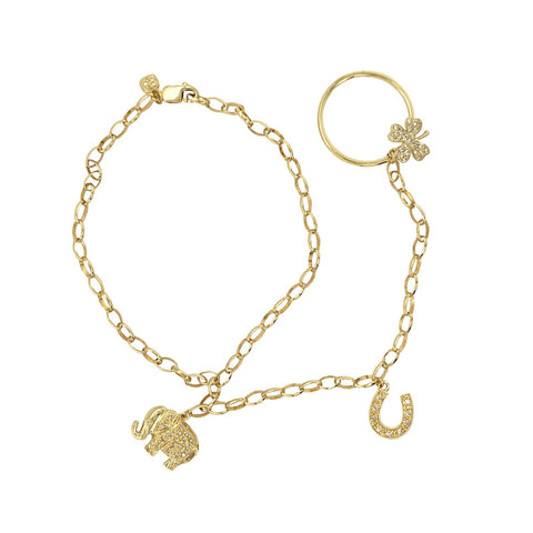 Sydney Evan 14K Yellow Gold Bracelet with Ring-Sydney Evan 14K Yellow Gold Bracelet with Ring -