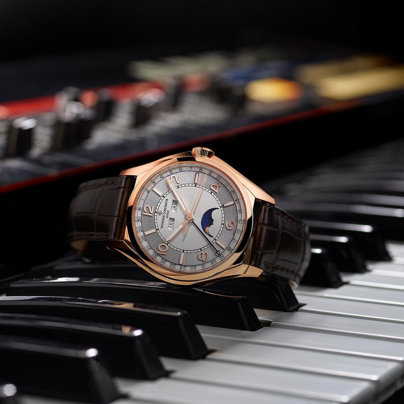 Vacheron Constantin Fiftysix Complete Calendar-Vacheron Constantin Fiftysix Complete Calendar in a 40mm rose gold case with silver dial on leather strap, featuring a complete calendar, moon phase and automatic movement.