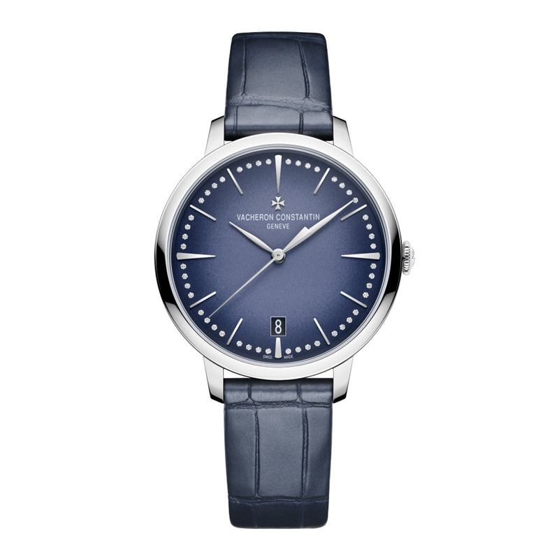 Vacheron Constantin Patrimony Self-Winding-Vacheron Constantin Patrimony Self-Winding - 4100U/000G-B906 - Vacheron Constantin Patrimony Self-Winding in a 36.5mm white gold case with blue dial on leather strap, featuring a date display and automatic movement.