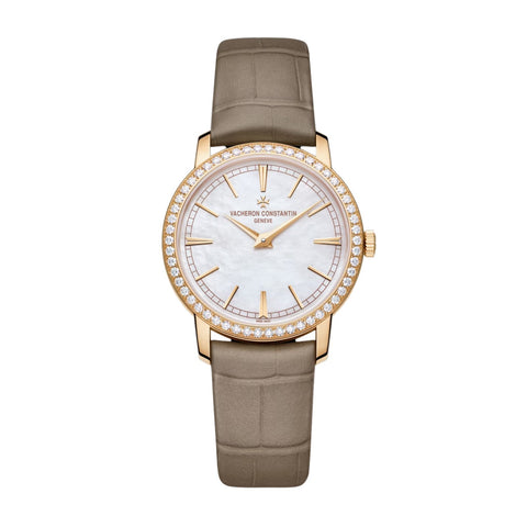 Vacheron Constantin Traditionnelle Manual-Winding-Vacheron Constantin Traditionnelle Manual-Winding - 1405T/000R-B636 - Vacheron Constantin Traditionnelle Manual-Winding in a 33mm rose gold diamond bezel case with mother-of-pearl dial on leather strap, featuring a mechanical hand-wound movement.
