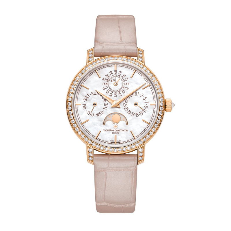 Vacheron Constantin Traditionnelle Perpetual Calendar Ultra-Thin-Vacheron Constantin Traditionnelle Perpetual Calendar Ultra-Thin - 4305T/000R-B947 - Vacheron Constantin Traditionnelle Perpetual Calendar Ultra-Thin in a 36.5mm white gold diamond bezel case with mother-of-pearl dial on leather strap, featuring a perpetual calendar complication, moon phase, and automatic movement.