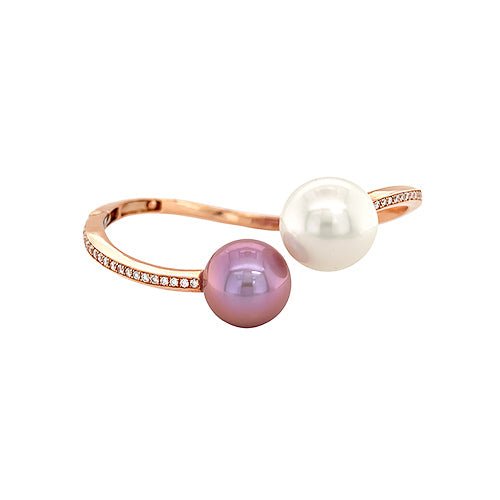 White South Sea Pearl and Pink Freshwater Diamond Bangle-White South Sea Pearl and Pink Freshwater Diamond Bangle - PBMXM00091