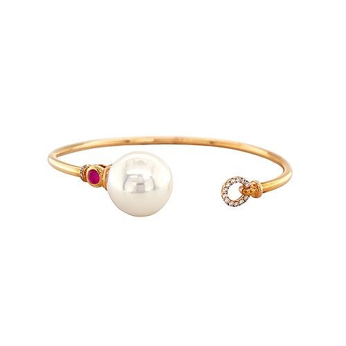 White Freshwater Pearl and Ruby Bangle-White South Sea Pearl and Ruby Bangle -