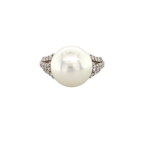 White South Sea Pearl Diamond Ring-White South Sea Pearl Diamond Ring -