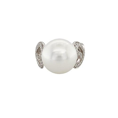 White South Sea Pearl Diamond Ring-White South Sea Pearl Diamond Ring -