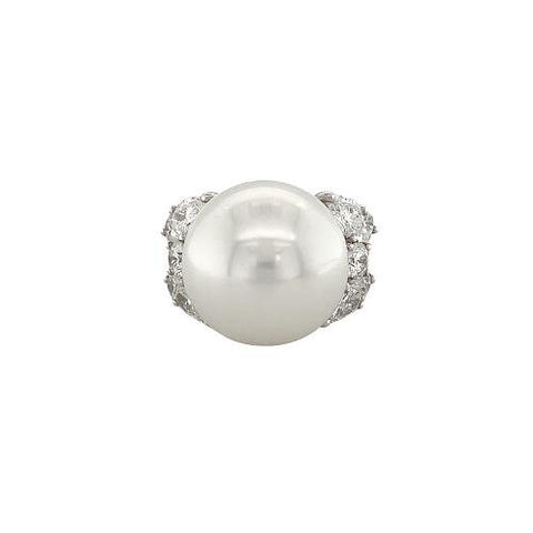 White South Sea Pearl Diamond Ring-White South Sea Pearl Diamond Ring -