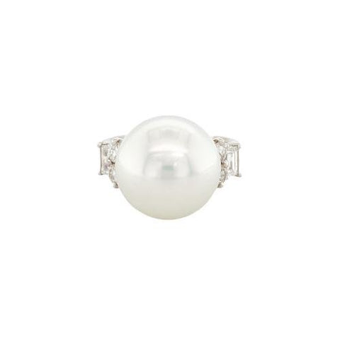 White South Sea Pearl Diamond Ring-White South Sea Pearl Diamond Ring -