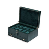 Wolf British Racing Green 10 Piece Watch Box with Storage-Wolf British Racing Green 10 Piece Watch Box with Storage - 792841