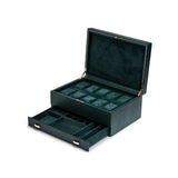 Wolf British Racing Green 10 Piece Watch Box with Storage-Wolf British Racing Green 10 Piece Watch Box with Storage - 792841
