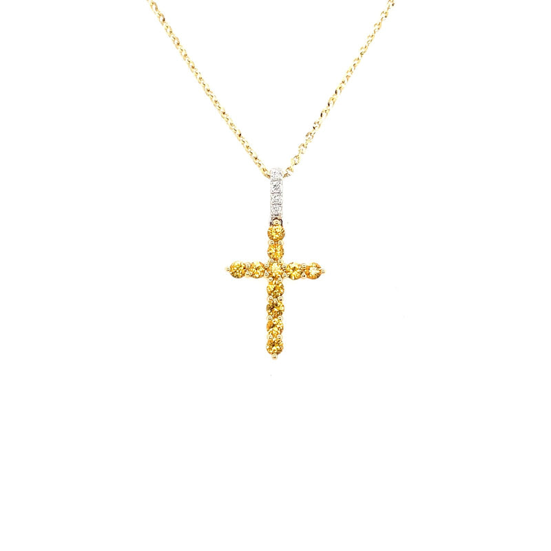 Yellow Sapphire Diamond Cross Necklace-Yellow Sapphire Diamond Cross Necklace - SNTIJ00554